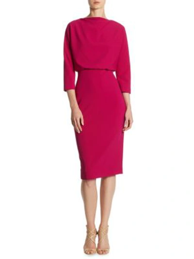 Badgley Mischka 3/4-sleeve Stretch Crepe Blouson Dress, Pink In Magenta