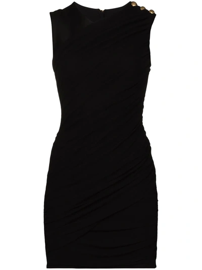 Balmain Ruched Mini Dress In Black