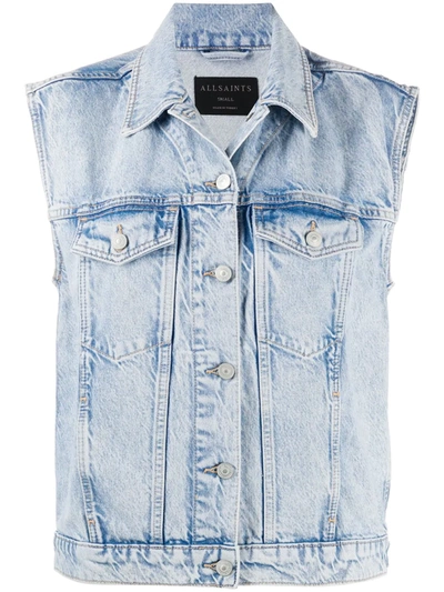 Allsaints Sleeveless Denim Jacket In Indigo Blue