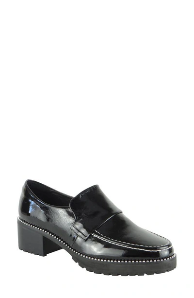 Caverley Selina Block Heel Loafer In Black Patent Leather
