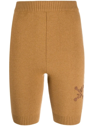 Off-white Embroidered Floral Arrows Motif Knitted Shorts In Brown