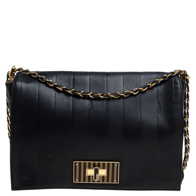 Pre-owned Fendi Black Leather Pequin Large Claudia Shoulder Bag