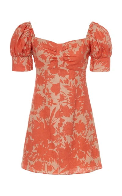 Alexis Pilou Printed Linen Mini Dress In Sand Botanical