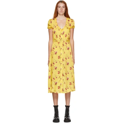 R13 Floral Print Button-down Midi Dress In Yellow Flor