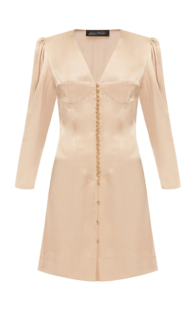 Anna October Nina Satin Shirt Dress In Neutral