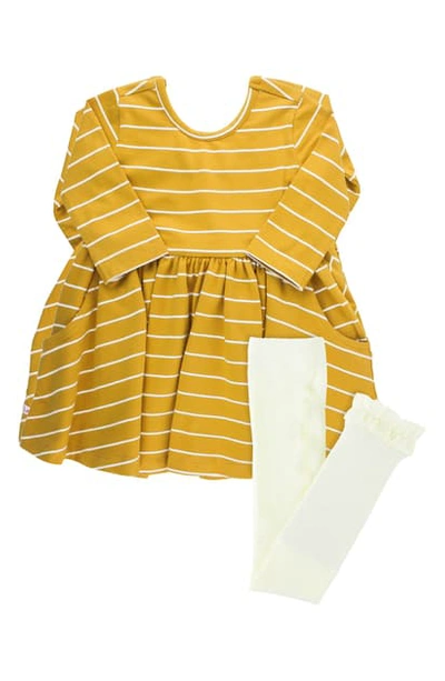 Rufflebutts Babies'  Stripe Long Sleeve Dress & Tights Set In Yellow