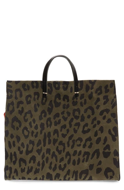 Clare V Simple Animal Print Suede Tote In Army Pablo Cat