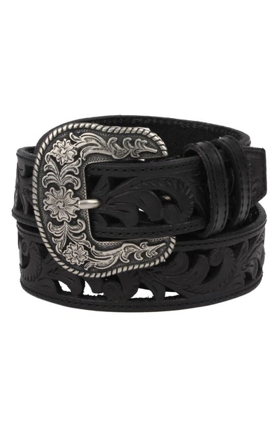 Frye Laser Cut Western Leather Belt In Black