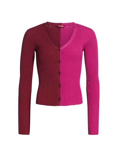 Staud Shoko Cargo Colorblock Cardigan In Red/pink