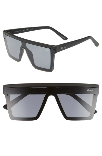 Quay Hindsight 56mm Shield Sunglasses In Black,smoke Polarized