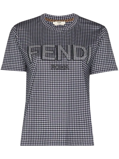 Fendi Vichy Gingham Logo Cotton T-shirt In Drum | ModeSens