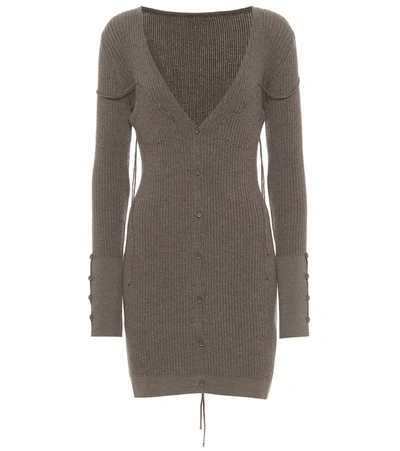 Jacquemus Lauris Long Sleeve Merino Wool Mini Sweater Dress In Brown