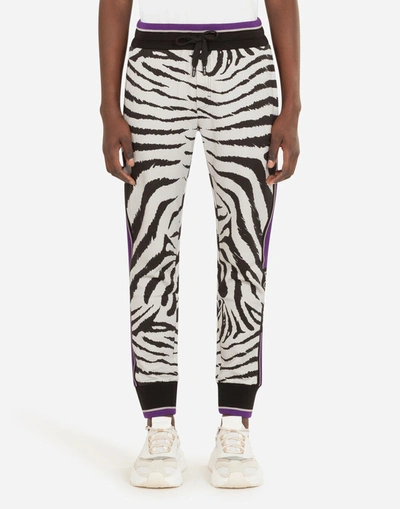 Dolce & Gabbana Jersey Jogging Pants With Zebra Print In Animal Print