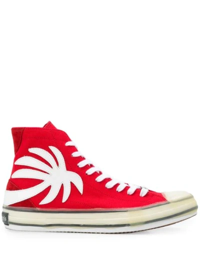 Palm Angels Vulc Palm High Top Canvas Sneakers Pmia048e20fab001 In Red