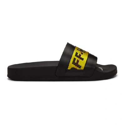 Off-white Black Industrial Slides In  Black Yell