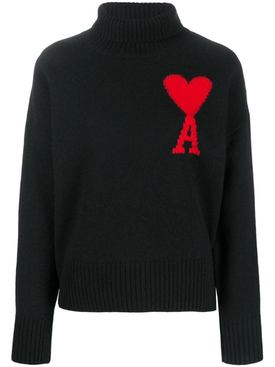 Ami Alexandre Mattiussi Ami De Coeur Intarsia Jumper In Black