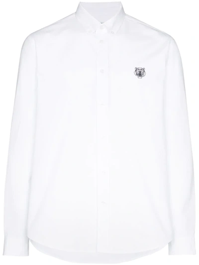 Kenzo Tiger Embroidery Cotton Shirt In White