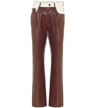 Nanushka Vinni Cropped Color-block Vegan Leather Straight-leg Pants In Brown