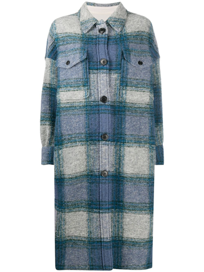 Isabel Marant Étoile Gabrion Oversized Checked Brushed Wool-blend Felt Coat In Blue