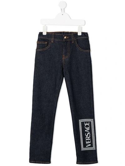 Young Versace Kids' Logo Print Jeans In Blue