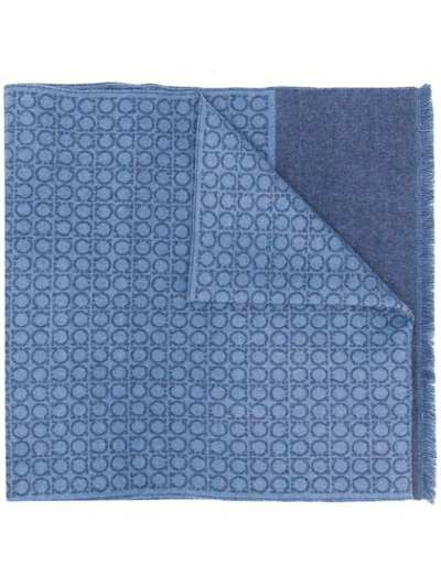 Ferragamo Geometric Print Wool Scarf In Blue