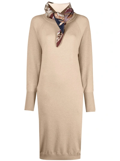 Ferragamo Panelled Cashmere Midi Dress In Neutrals