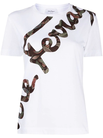 Ferragamo Logo Print Short-sleeved T-shirt In White