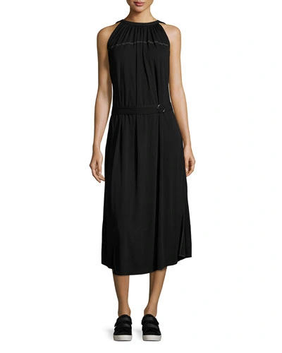 Helmut Lang Shirred Jersey Midi Dress, Black