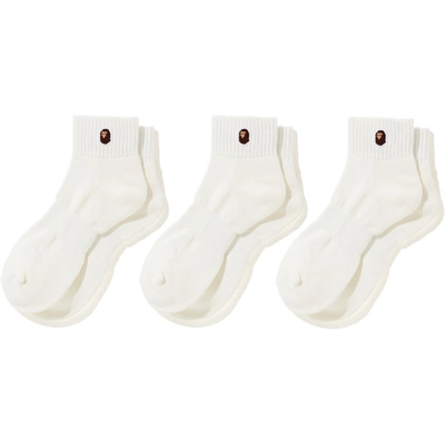 Pre-owned Bape Ape Head One Point Ankle Socks (3pack) White