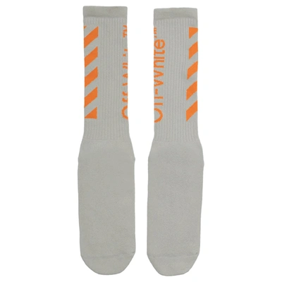 Pre-owned Off-white Diag Mid Socks Light Grey/orange