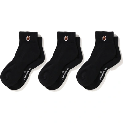 Pre-owned Bape Ape Head One Point Ankle Socks (3pack) Black