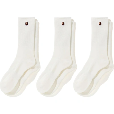 Pre-owned Bape Ape Head One Point Socks (3pack) White