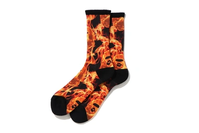 Pre-owned Bape  Flame Socks Orange