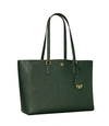 Tory Burch Robinson Small Tote Bag In Pine Tree/#59 Rolled Brass