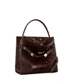 Tory Burch Lee Radziwill Croc Embossed Leather Double Bag In Pumpernickel Embossed/gold