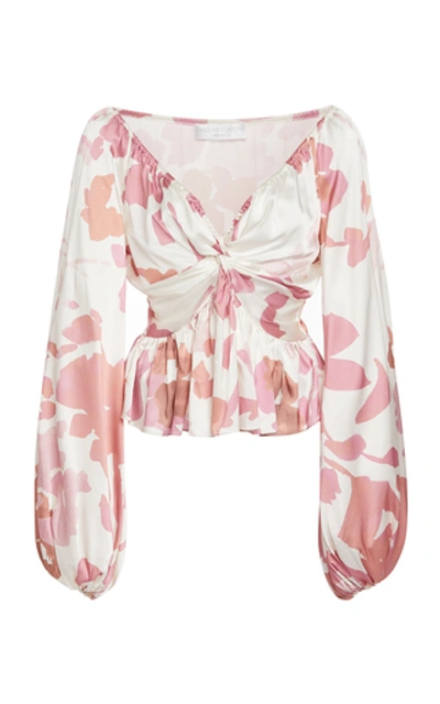 Caroline Constas Onira Printed Silk-blend Satin Top In Ivory