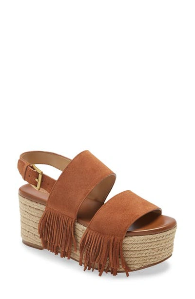 Michael Michael Kors Hana Fringed Leather Platform Sandals In Luggage Suede