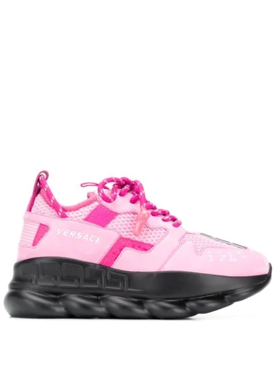 Versace Chain Reaction Sneakers In Rose-pink Suede And Fabric
