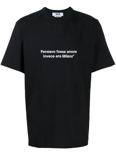 Msgm Slogan-print Short-sleeve T-shirt In 黑色