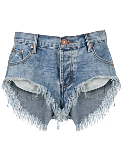 One Teaspoon Venice Frayed-hem Denim Shorts In Blue