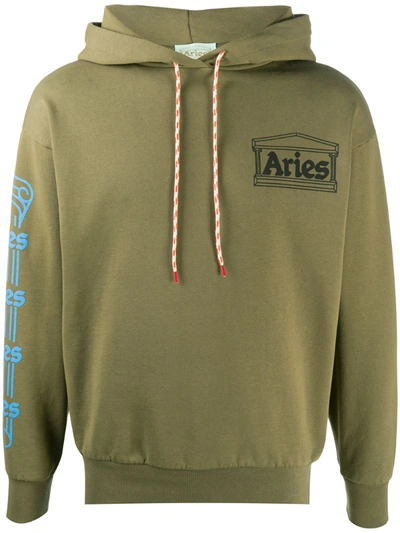 Aries Hooded Logo Sweatshirt In Green