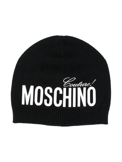 Moschino Babies' Logo Embroidered Beanie Hat In Black