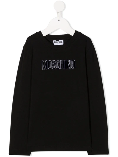 Moschino Kids' Logo Long-sleeve Top In Black