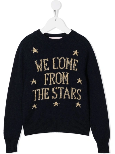 Alberta Ferretti Kids' Graphic Intarsia Rib-trimmed Jumper In Blue