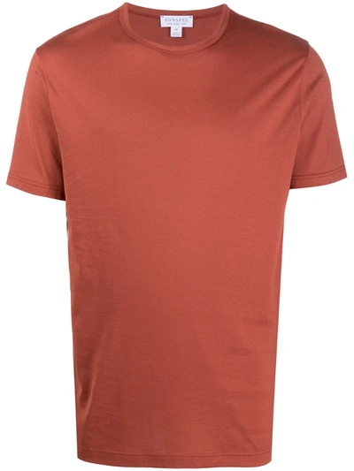 Sunspel Plain Basic T-shirt In Brown