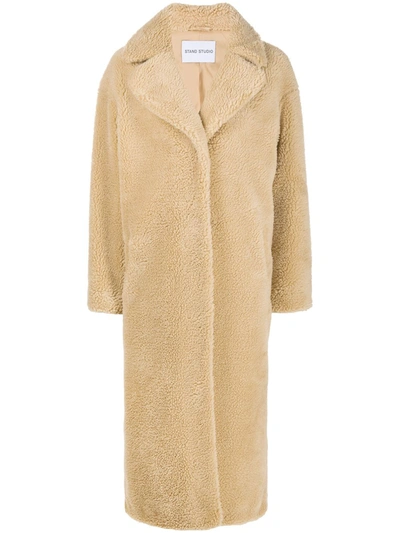 Stand Studio Faux Fur Long-length Coat In Neutrals