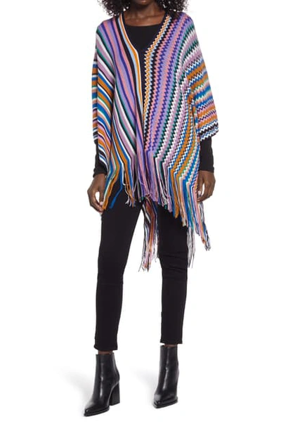 Missoni Zigzag & Stripe Wool Blend Poncho In Multi Purple