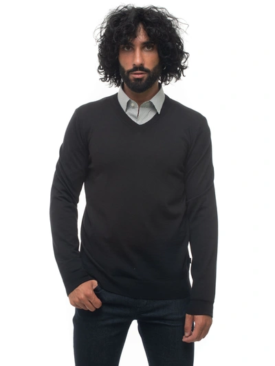 Hugo Boss Boss V-neck Pullover Black Wool Man