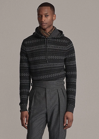 Ralph Lauren Fair Isle Cashmere Hooded Sweater In Charcoal Multi