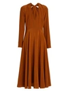 Victoria Beckham Silk Bow Back Long Sleeve Dress In Brown